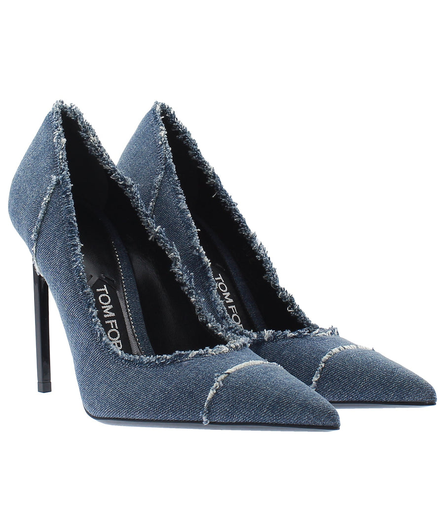 TOM FORD Pointed Frayed Denim Pumps W2200L-DES