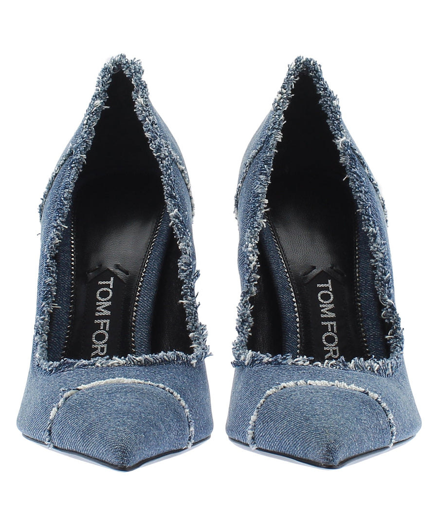 TOM FORD Pointed Frayed Denim Pumps W2200L-DES