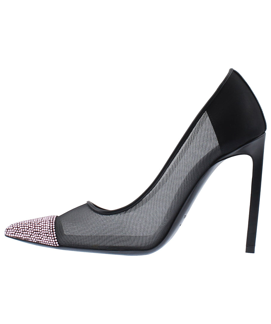 TOM FORD Pointed Mesh Strass Cap Leather Pumps W2245T-CEN