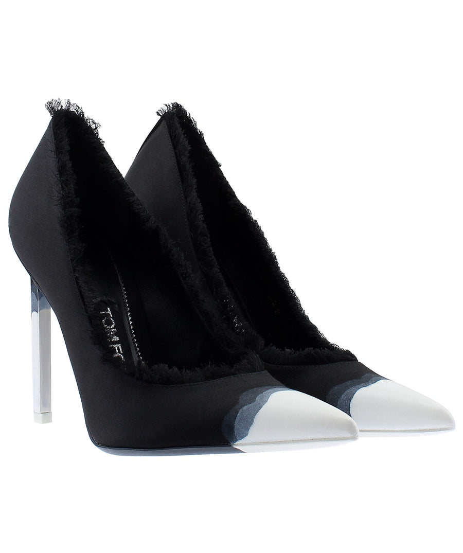 TOM FORD Pointed Frayed Satin Leather Pumps W2242T-SDY