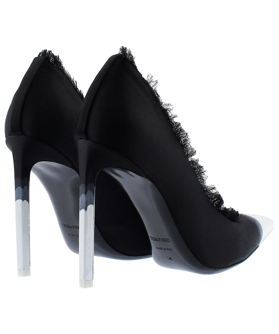 TOM FORD Pointed Frayed Satin Leather Pumps W2242T-SDY