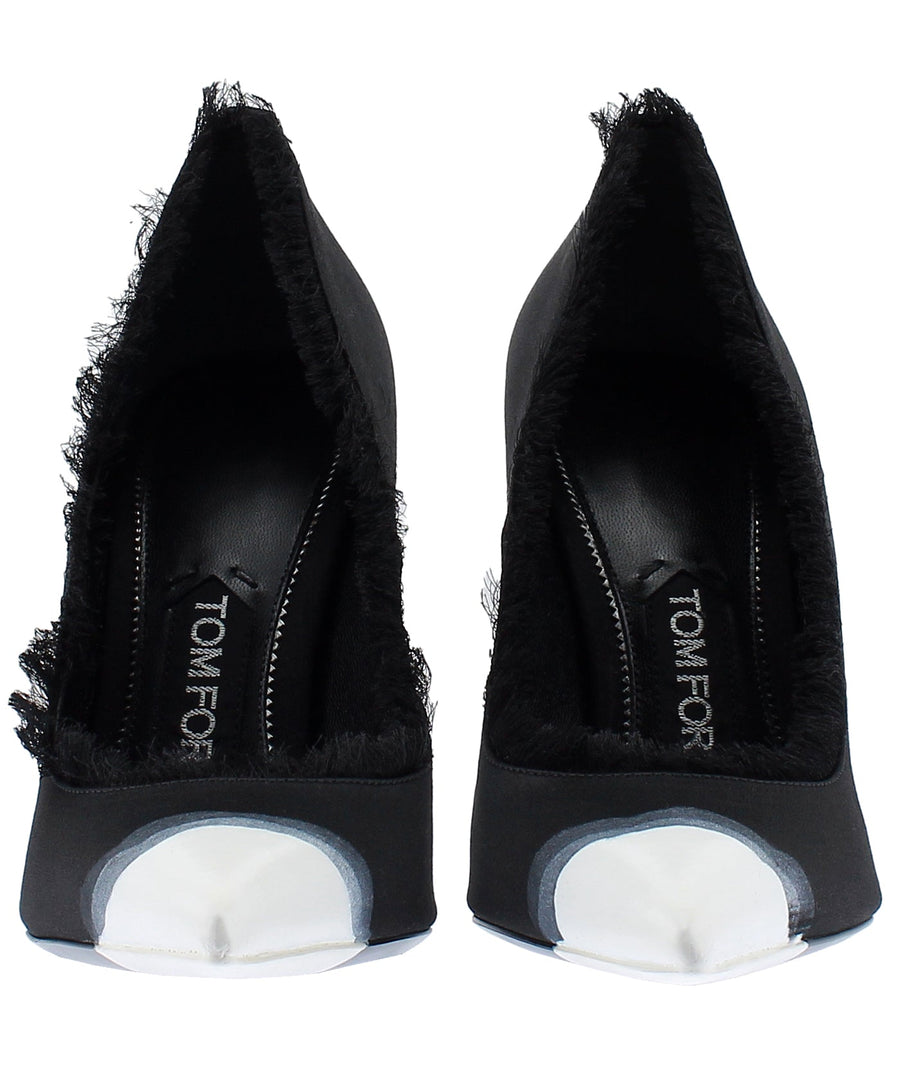 TOM FORD Pointed Frayed Satin Leather Pumps W2242T-SDY