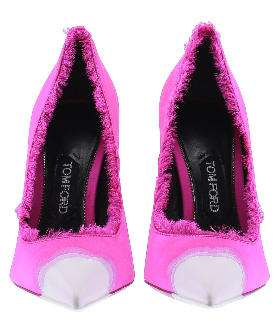 TOM FORD Pointed Frayed Satin Leather Pumps W2242T-SDY