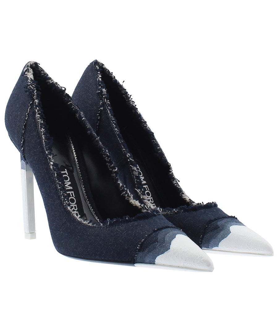 TOM FORD Pointed Frayed Denim Leather Pumps W2240T-DDD