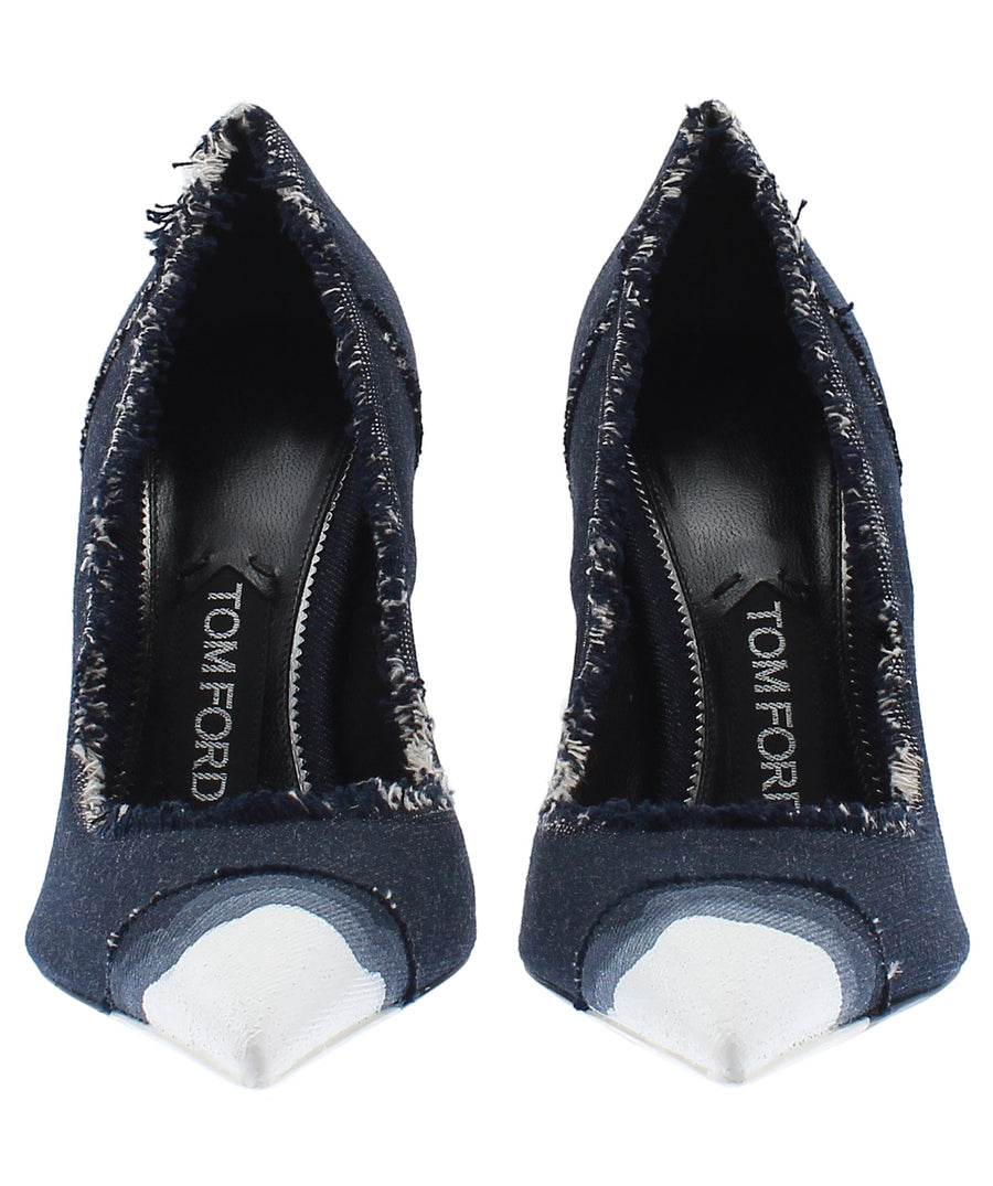 TOM FORD Pointed Frayed Denim Leather Pumps W2240T-DDD