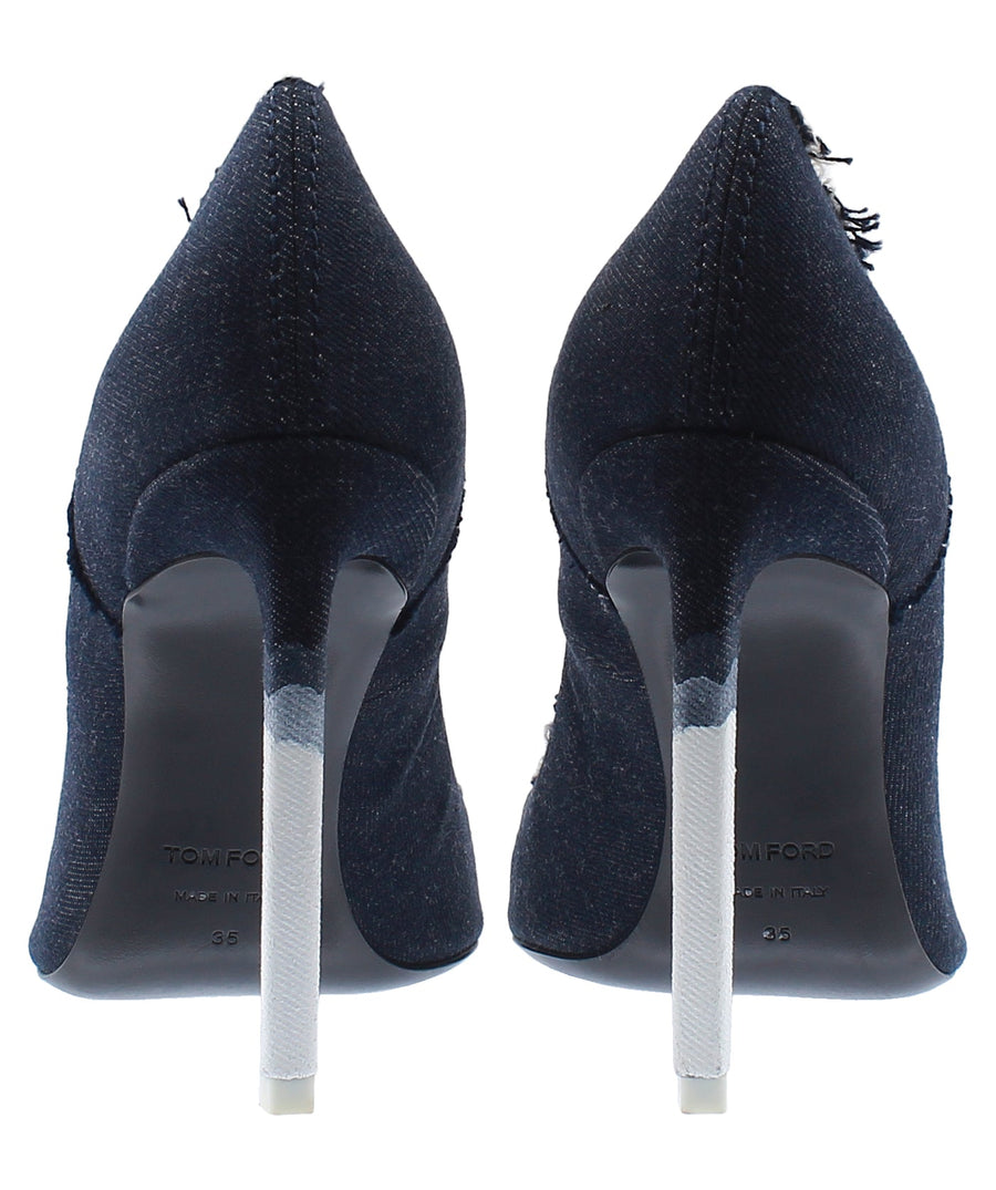 TOM FORD Pointed Frayed Denim Leather Pumps W2240T-DDD