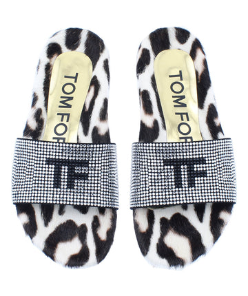 TOM FORD Crystal Embellished Fur Slides W2324T-CEK