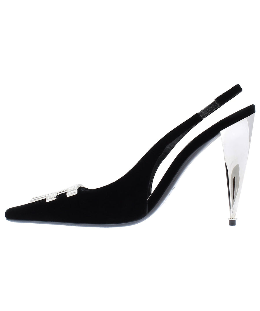 TOM FORD Crystal Logo Velvet Slingback Pumps W2411S-VLT